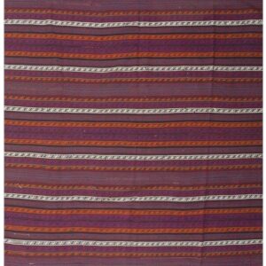 1950s Modern Multicolor Ground Stripe Vintage Turkish Kilim Handwoven Wool Rug