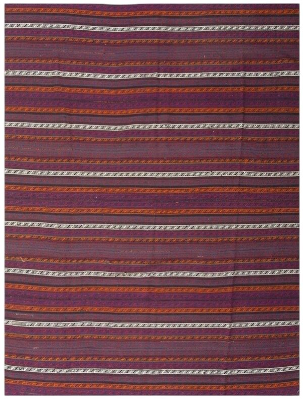 1950s modern multicolor ground stripe vintage turkish kilim handwoven wool rug