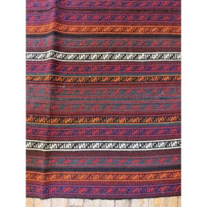 1950s Modern Multicolor Ground Stripe Vintage Turkish Kilim Handwoven Wool Rug - detail view 3