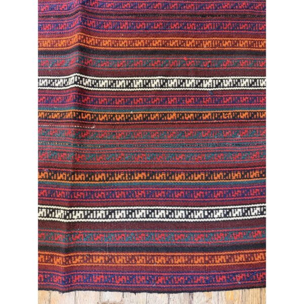 1950s modern multicolor ground stripe vintage turkish kilim handwoven wool rug - detail view 3