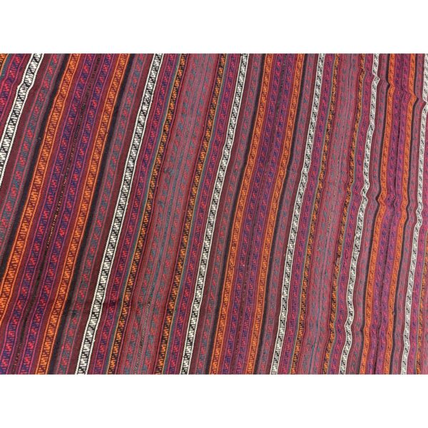 1950s modern multicolor ground stripe vintage turkish kilim handwoven wool rug - detail view 4