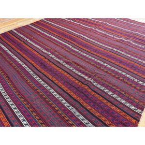 1950s Modern Multicolor Ground Stripe Vintage Turkish Kilim Handwoven Wool Rug - detail view 5