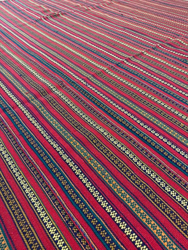 1950s modern multicolor stripe geometric turkish decorative flatweave kilim rug 4 1950s modern multicolor stripe geometric turkish decorative flatweave kilim rug - detail view 3