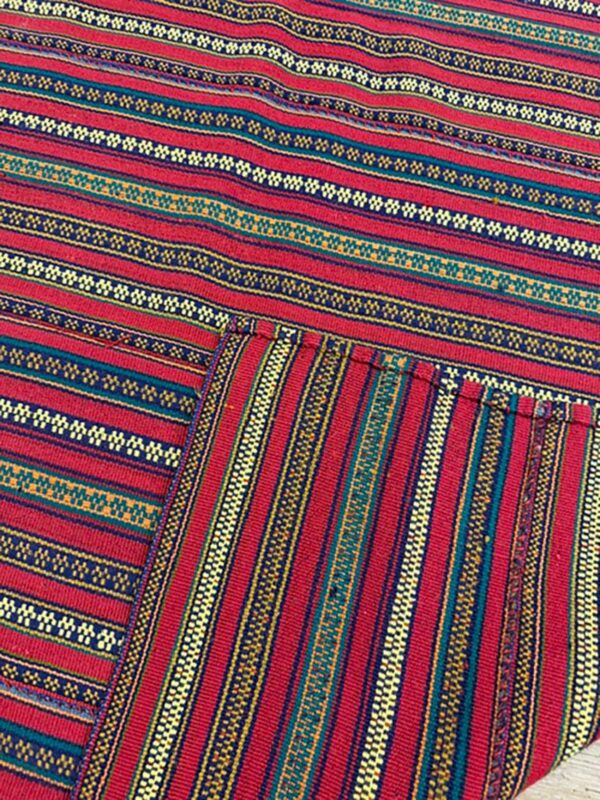 1950s modern multicolor stripe geometric turkish decorative flatweave kilim rug 5 1950s modern multicolor stripe geometric turkish decorative flatweave kilim rug - detail view 4
