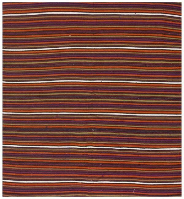 1950s multicolor ground geometric vintage turkish kilim flatweave square rug