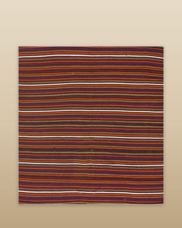 1950s multicolor ground geometric vintage turkish kilim flatweave square rug