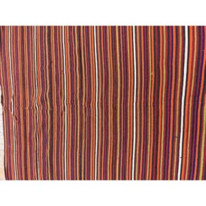 1950s Multicolor Ground Geometric Vintage Turkish Kilim Flatweave Square Rug - detail view 1