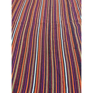1950s Multicolor Ground Geometric Vintage Turkish Kilim Flatweave Square Rug - detail view 2