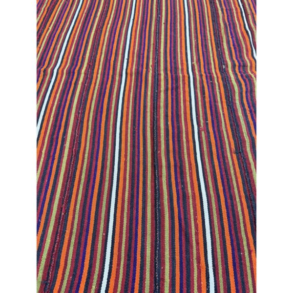 1950s multicolor ground geometric vintage turkish kilim flatweave square rug - detail view 2
