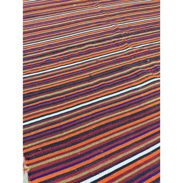 1950s multicolor ground geometric vintage turkish kilim flatweave square rug - detail view 3