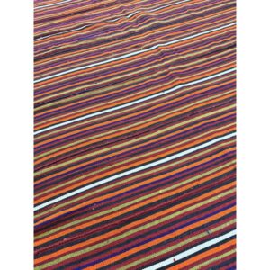 1950s Multicolor Ground Geometric Vintage Turkish Kilim Flatweave Square Rug - detail view 4