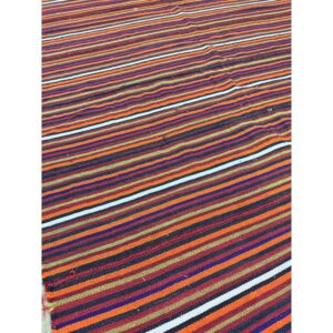1950s Multicolor Ground Geometric Vintage Turkish Kilim Flatweave Square Rug - detail view 7