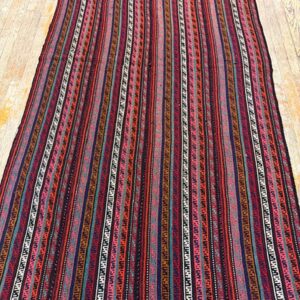 1950s Multicolor Ground Mid-Century Modern Turkish Kilim Handwoven Runner Rug - detail view 1