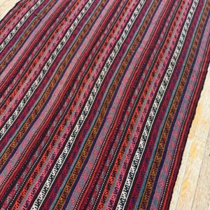 1950s Multicolor Ground Mid-Century Modern Turkish Kilim Handwoven Runner Rug - detail view 3