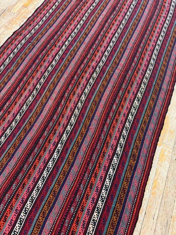 1950s multicolor ground mid-century modern turkish kilim handwoven runner rug 4 1950s multicolor ground mid-century modern turkish kilim handwoven runner rug - detail view 3