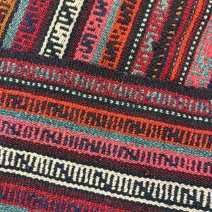 1950s Multicolor Ground Mid-Century Modern Turkish Kilim Handwoven Runner Rug - detail view 4