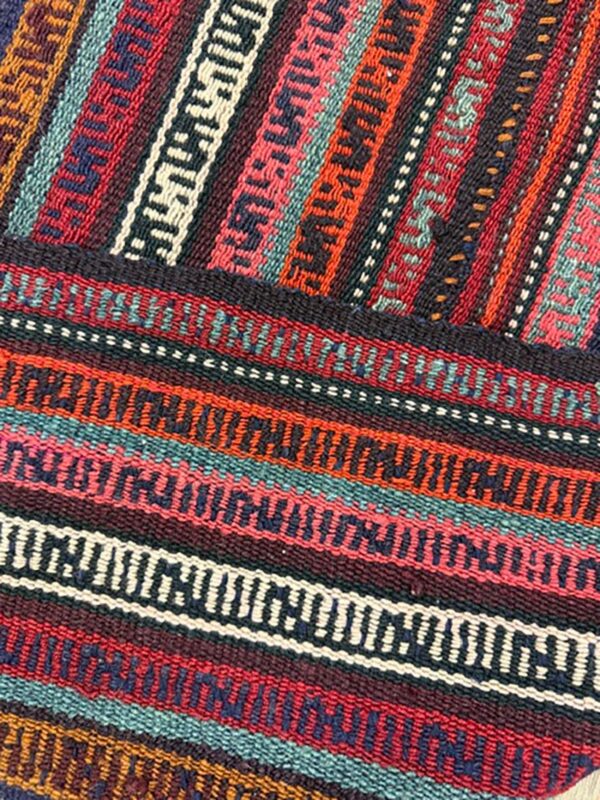 1950s multicolor ground mid-century modern turkish kilim handwoven runner rug 5 1950s multicolor ground mid-century modern turkish kilim handwoven runner rug - detail view 4