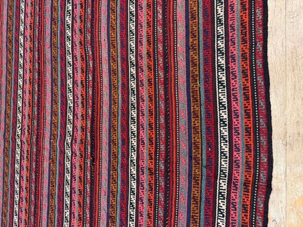 1950s multicolor ground mid-century modern turkish kilim handwoven runner rug 6 1950s multicolor ground mid-century modern turkish kilim handwoven runner rug - detail view 5