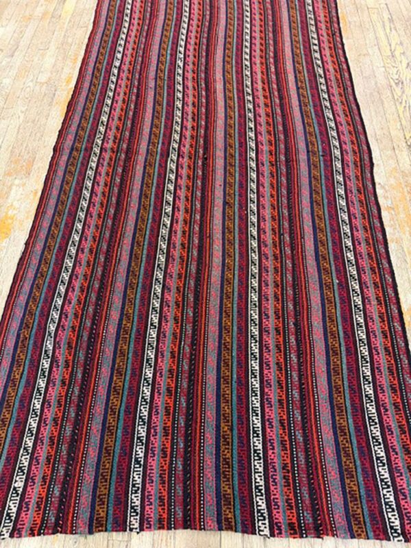 1950s multicolor ground mid-century modern turkish kilim handwoven runner rug 7 1950s multicolor ground mid-century modern turkish kilim handwoven runner rug - detail view 6