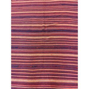 1950s Multicolor Ground Stripe Modern Turkish Kilim Flatweave Small Rug - detail view 1