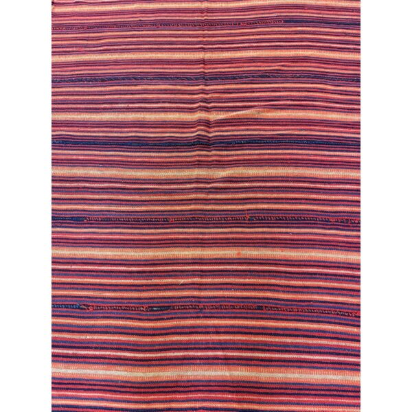 1950s multicolor ground stripe modern turkish kilim flatweave small rug - detail view 1