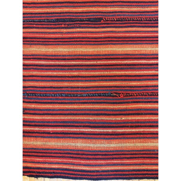 1950s multicolor ground stripe modern turkish kilim flatweave small rug - detail view 6