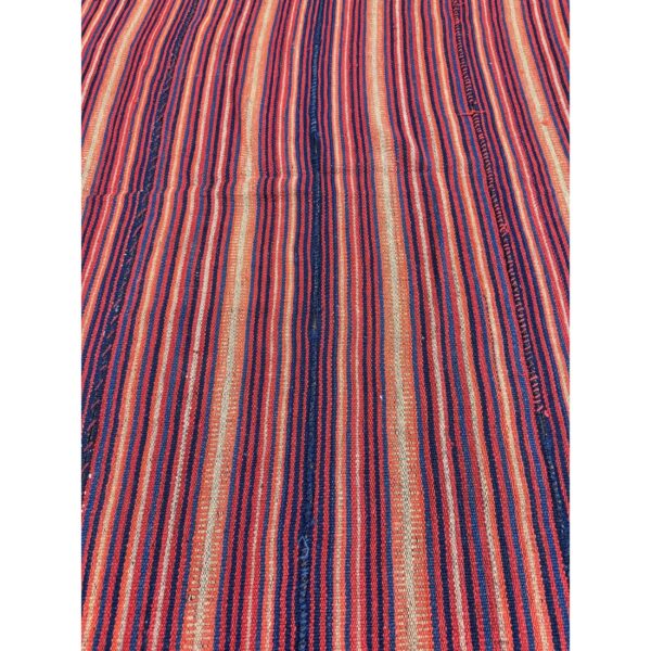 1950s multicolor ground stripe modern turkish kilim flatweave small rug - detail view 7