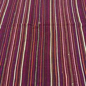 1950s Multicolor Stripe Decorative Modern Turkish Kilim Flat Weave Small Rug - detail view 1