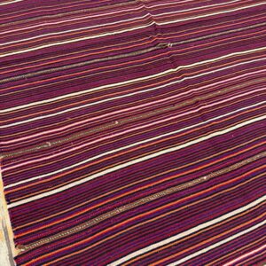 1950s Multicolor Stripe Decorative Modern Turkish Kilim Flat Weave Small Rug - detail view 3