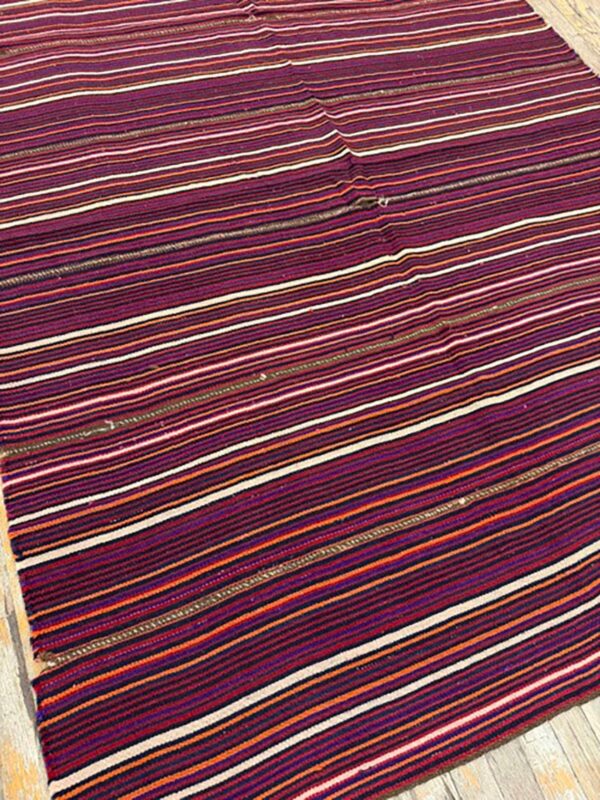 1950s multicolor stripe decorative modern turkish kilim flat weave small rug 4 1950s multicolor stripe decorative modern turkish kilim flat weave small rug - detail view 3
