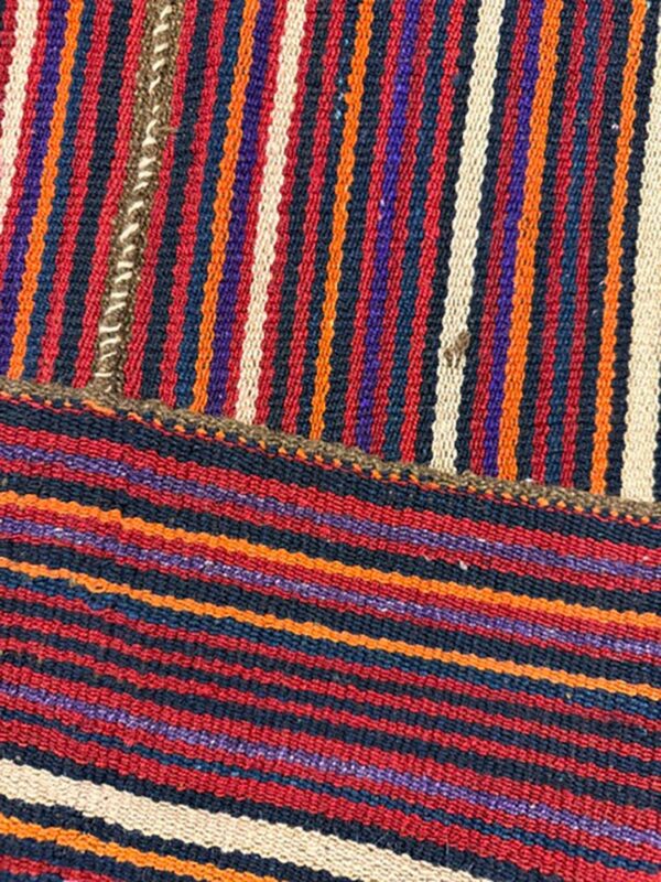 1950s multicolor stripe decorative modern turkish kilim flat weave small rug 6 1950s multicolor stripe decorative modern turkish kilim flat weave small rug - detail view 5