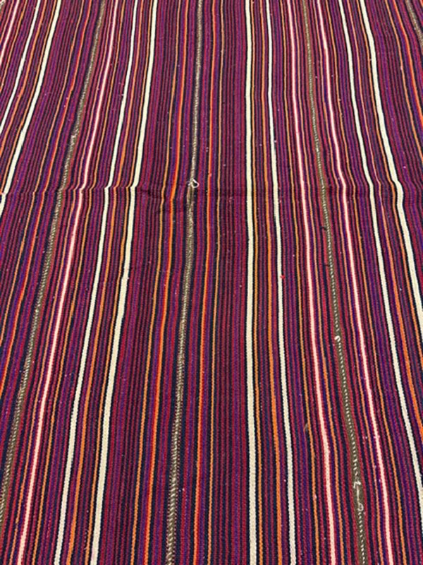 1950s multicolor stripe decorative modern turkish kilim flat weave small rug 7 1950s multicolor stripe decorative modern turkish kilim flat weave small rug - detail view 6