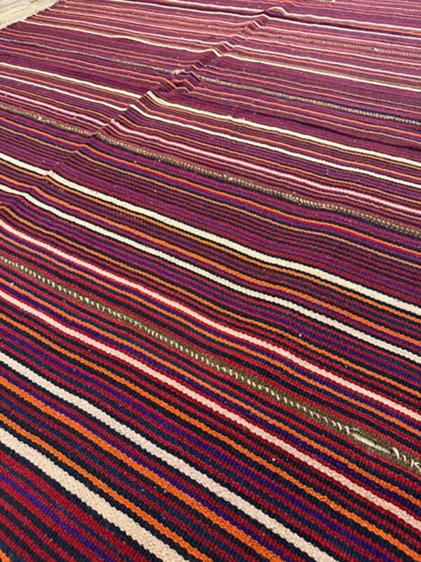 1950s multicolor stripe decorative modern turkish kilim flat weave small rug 8 1950s multicolor stripe decorative modern turkish kilim flat weave small rug - detail view 7