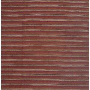 1950s Vintage Multi Red Stripe Modern Flatweave Decorative Turkish Kilim Rug