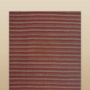 1950s Vintage Multi Red Stripe Modern Flatweave Decorative Turkish Kilim Rug
