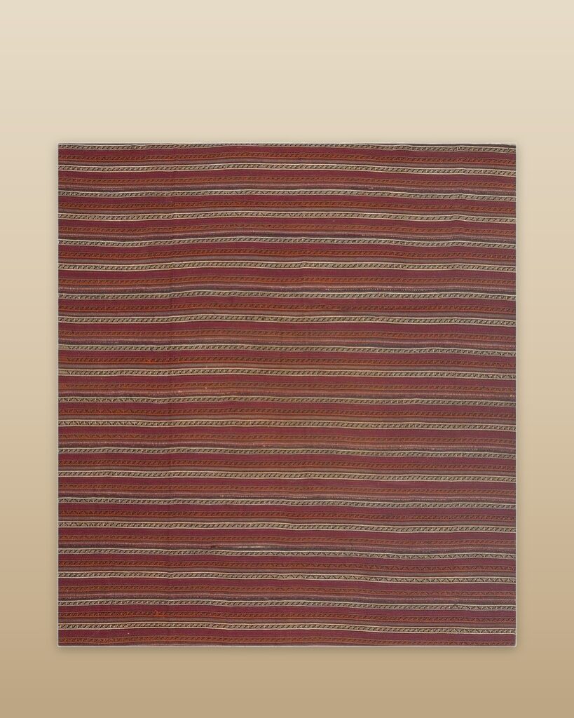 1950s Vintage Multi Red Stripe Modern Flatweave Decorative Turkish Kilim Rug