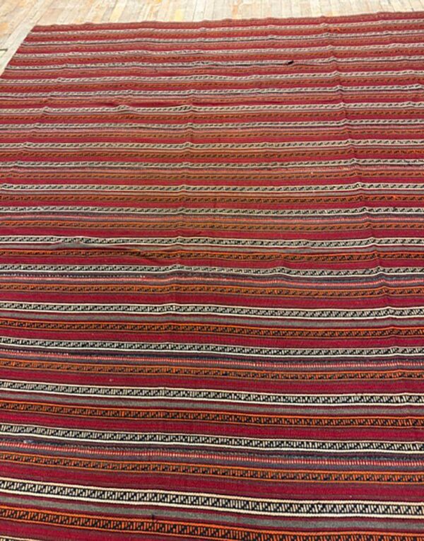 1950s vintage multi red stripe modern flatweave decorative turkish kilim rug 3 1950s vintage multi red stripe modern flatweave decorative turkish kilim rug - detail view 2