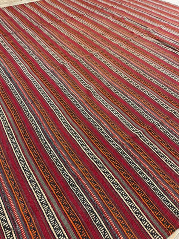 1950s vintage multi red stripe modern flatweave decorative turkish kilim rug 4 1950s vintage multi red stripe modern flatweave decorative turkish kilim rug - detail view 3