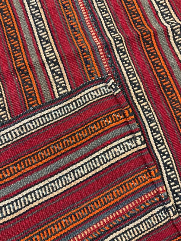 1950s vintage multi red stripe modern flatweave decorative turkish kilim rug 5 1950s vintage multi red stripe modern flatweave decorative turkish kilim rug - detail view 4