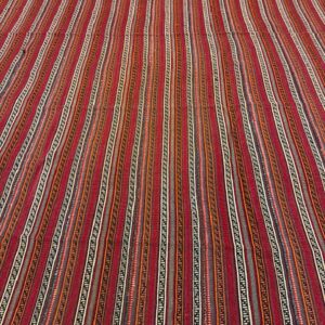 1950s Vintage Multi Red Stripe Modern Flatweave Decorative Turkish Kilim Rug - detail view 5