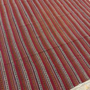 1950s Vintage Multi Red Stripe Modern Flatweave Decorative Turkish Kilim Rug - detail view 6