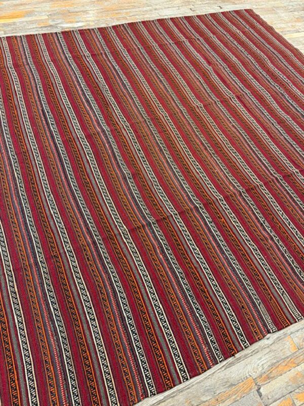 1950s vintage multi red stripe modern flatweave decorative turkish kilim rug 7 1950s vintage multi red stripe modern flatweave decorative turkish kilim rug - detail view 6