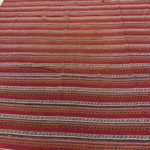 1950s Vintage Multi Red Stripe Modern Flatweave Decorative Turkish Kilim Rug - detail view 7