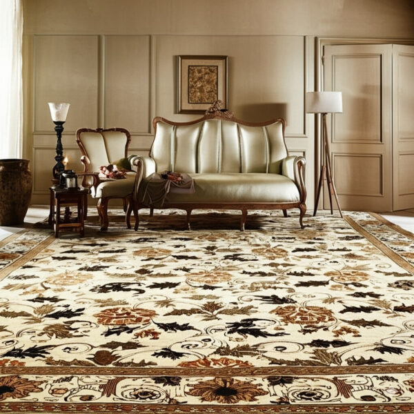 Handmade wool ivory transitional all over ningxia rug 9 x 12 4 Handmade wool ivory transitional all over ningxia rug 9 x 12, detail view 3