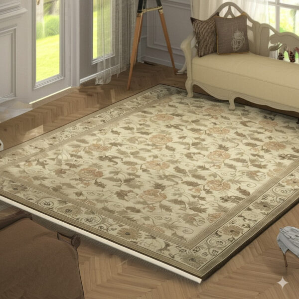 Handmade wool ivory transitional all over ningxia rug 9 x 12 2 Handmade wool ivory transitional all over ningxia rug 9 x 12, detail view 1