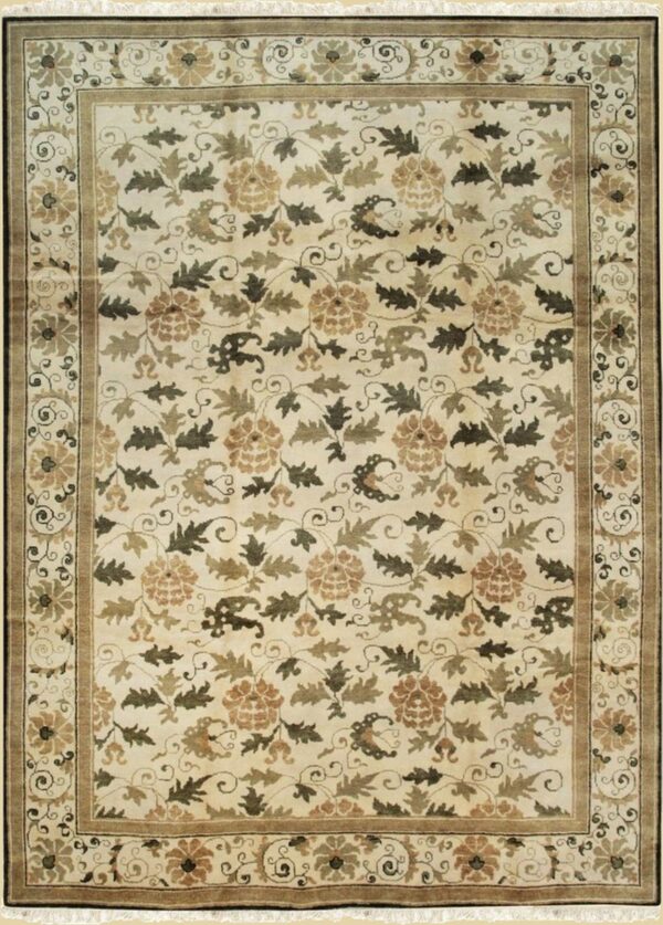 Handmade wool ivory transitional all over ningxia rug 9 x 12 1 Handmade wool ivory transitional all over ningxia rug 9 x 12, full view
