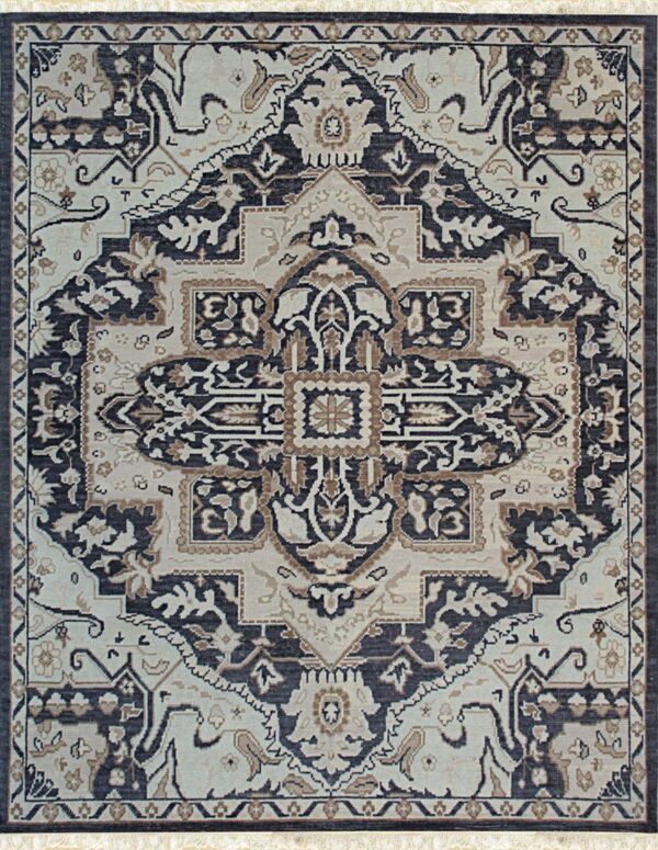 Majestic timeless charcoal hand knotted wool rug 9 x 12, full view