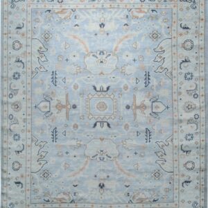Captivating Timeless Light Blue Hand Knotted Wool Rug 10 x 14, full view