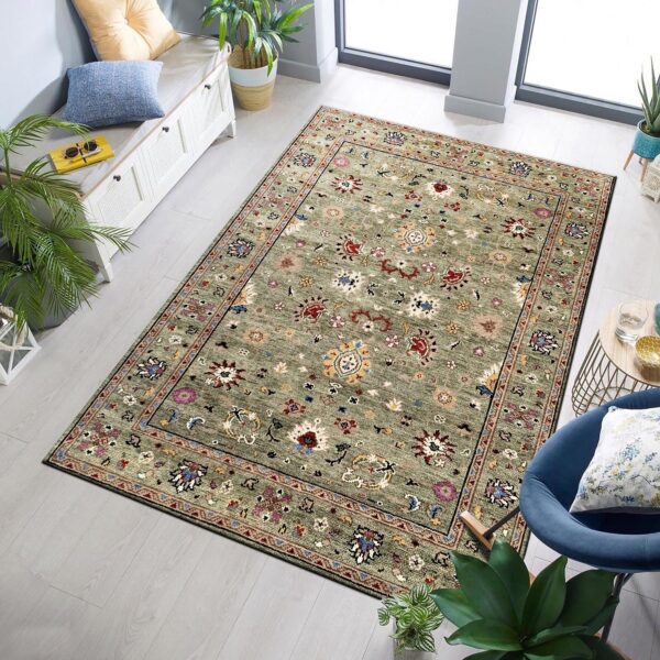 Ophelia oriental green hand knotted wool rug 8 x 10 2 Ophelia oriental green hand knotted wool rug 8 x 10, detail view 1