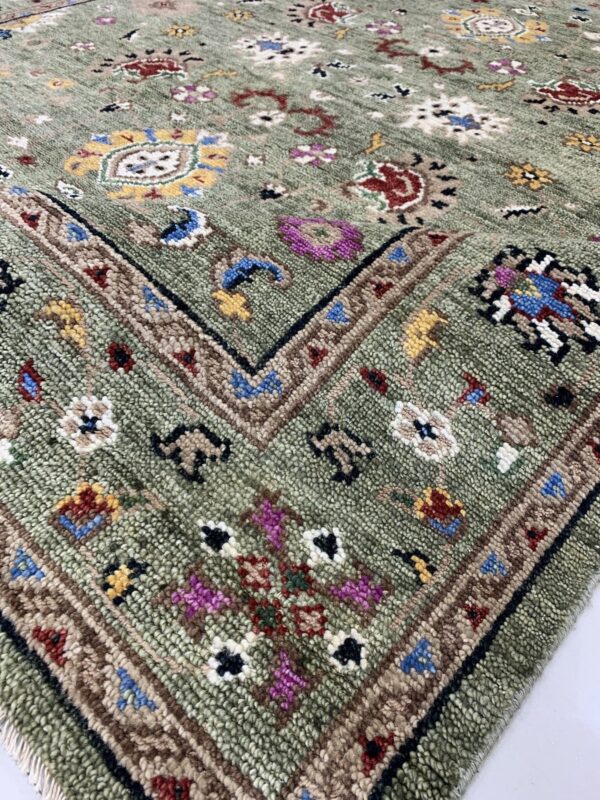 Ophelia oriental green hand knotted wool rug 8 x 10 3 Ophelia oriental green hand knotted wool rug 8 x 10, detail view 2